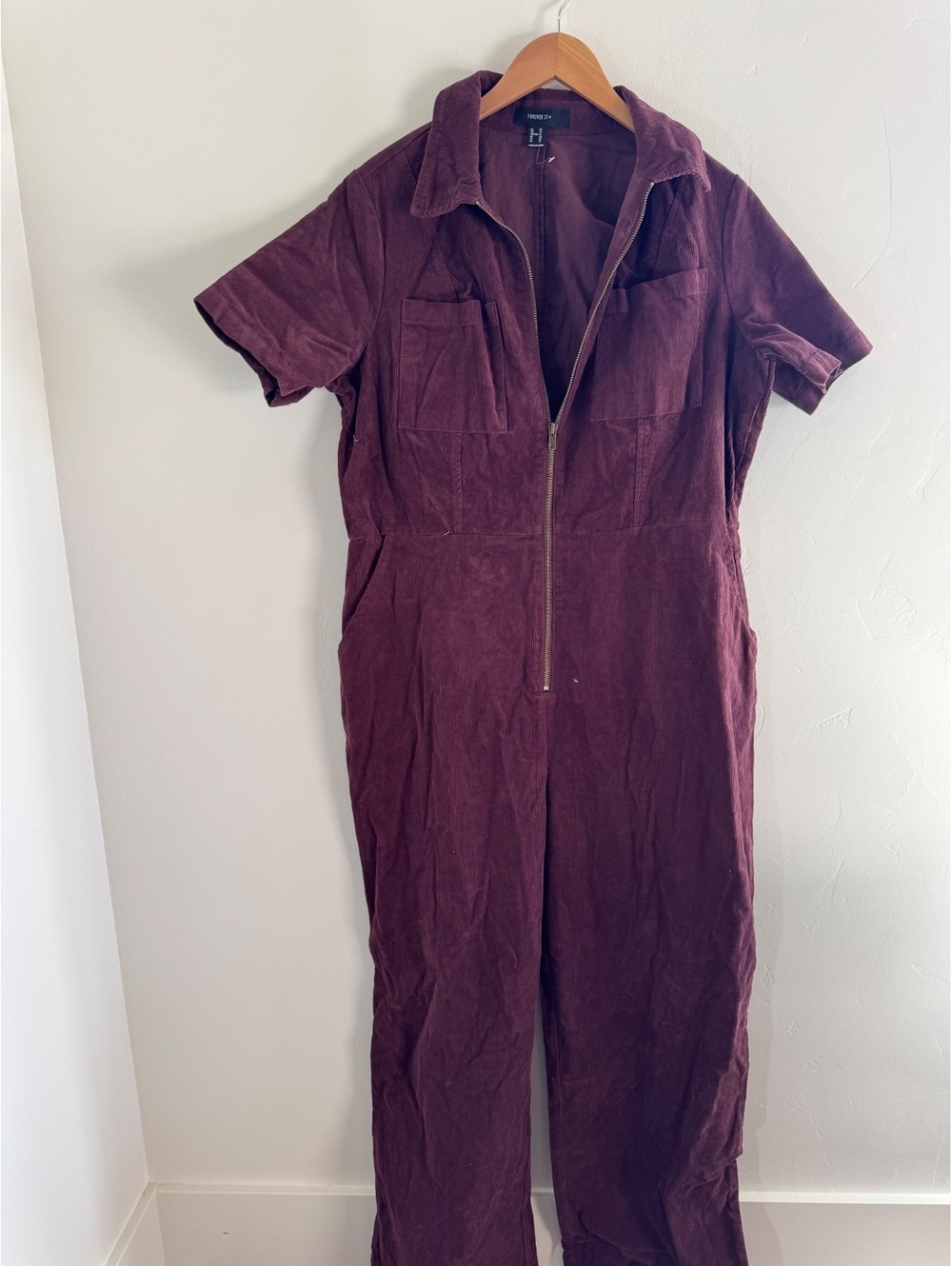 Forever 21+ Burgundy Corduroy Utility Jumpsuit Size 0X